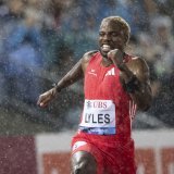 Noah Lyles estime qu'il peut être très rapide sur 200 m, même sous la pluie. KEYSTONE/LAURENT GILLIERON